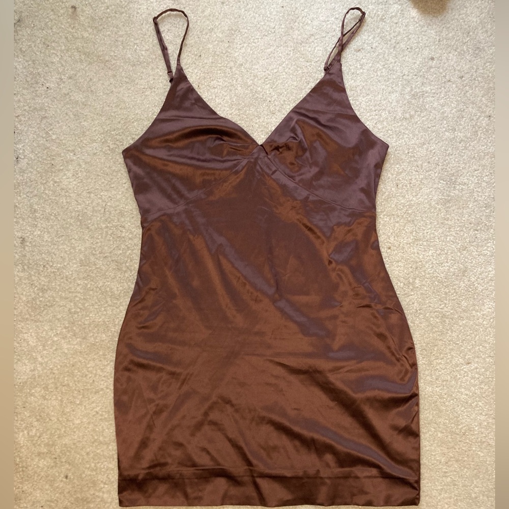 Brown Satin Mini Dress